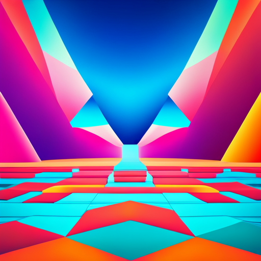 retro-futuristic, vector, abstract, geometric shapes, neon colors, distorted perspective, dynamic composition, 60s, 70s, sci-fi, futuristic technology, cyberpunk, energy, motion, action, speed, acceleration