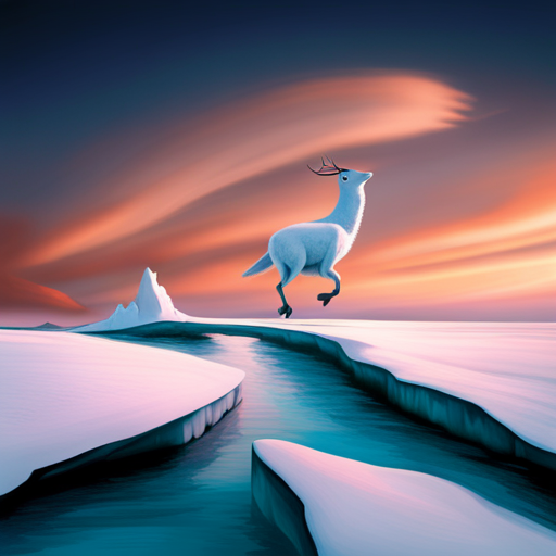 surrealism, winter, playful, graphical, Arctic waddle, animation, looping, sliding, comedy