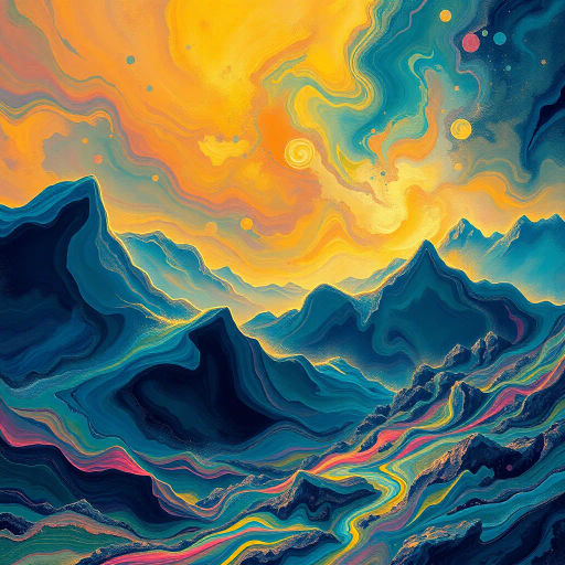 dynamic journey, sweeping landscapes, surrealism, vibrant colors, Salvador Dalí, fantastical vision, sweeping curves, chrome textures, dramatic lighting, high saturation, imaginative composition, speed and momentum, adventurous spirit, futuristic vehicles, exhilarating motion, ethereal clouds, dreamlike atmosphere, vast horizons, whimsical elements, mystical aura, harmonious balance, asymmetrical design, emotional energy