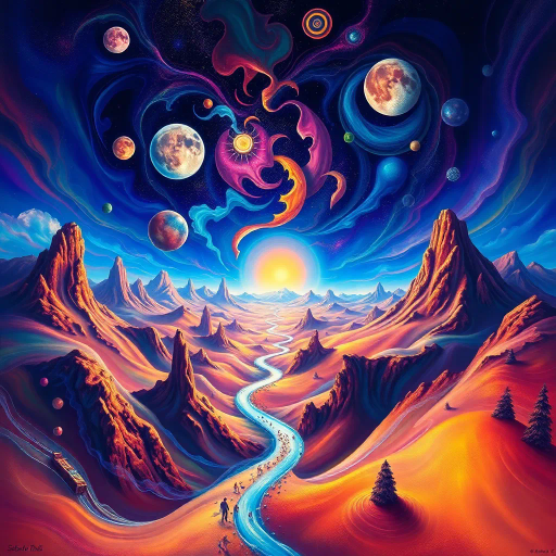 surreal dimensions, Salvador Dali, dreamlike landscapes, hyper-realistic detail, ethereal lighting, vibrant colors, fluid motion, abstract geometry, infinite spaces, emotional depth, mystical atmosphere, multi-layered composition, transcendent experience, vivid imagination, artistic metaphors, expansive scale, whimsical universe, timeless realms