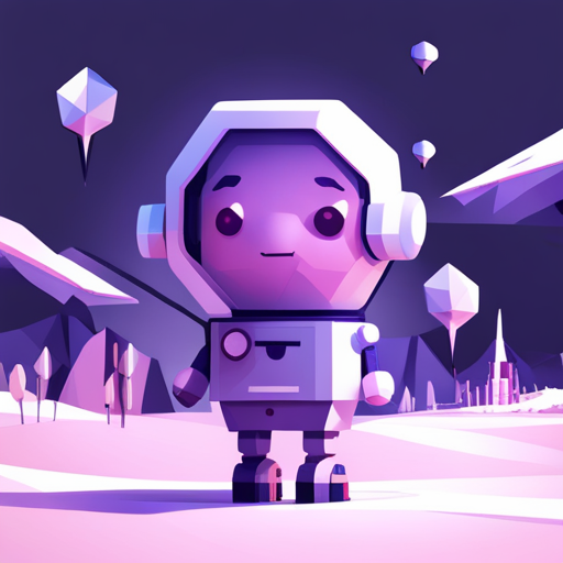 Tiny robot with front-facing perspective, featuring cute geometric shapes in a clean white digital-art background