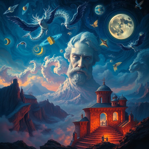 surreal, ethereal, dreamscape, vibrant hues, moody lighting, ethereal glow, renaissance, baroque, mythical creatures, fantasy realms, chiaroscuro, intricate details, ornate designs, Vincent van Gogh, imaginative storytelling, mystical atmosphere, romanticism, soft textures, enchanting landscapes, whimsical elements, emotive artistry, celestial, cosmic, expansive vistas, artistic symbolism