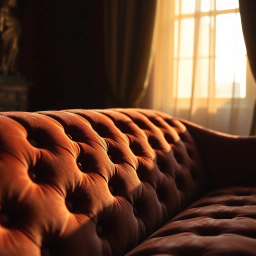 velvet upholstery, intricate textures, baroque elegance, rich color palette, chiaroscuro lighting, detailed craftsmanship, intimate framing, luxurious ambiance, renaissance influence, tactile realism, soft focus, contemporary twist, high resolution, artistic flair, vibrant tones, opulent design, complex patterns, dramatic shadows, close-up perspective, inviting warmth