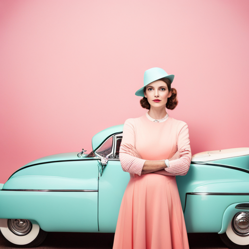 symmetrical composition, pastel colors, vintage props, geometric shapes, quirky characters, whimsical tone, obsessive detail, deadpan humor, top-down perspective, 1960s fashion, retro fonts, diorama-like sets, Wes Anderson