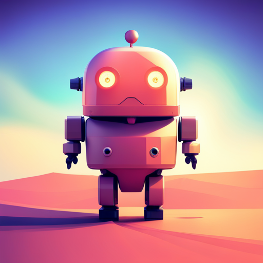 tiny, cute, robot, front-facing view, low-poly, rubber, simplistic, geometric shapes, bright colors, playful tone