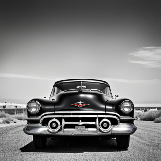 Vintage, American, steel, muscle, chrome, hood ornaments, fins, tailfins, black and white, Detroit, street racing, nostalgia, speed, torque, horsepower, exhaust, manifolds, carburetors