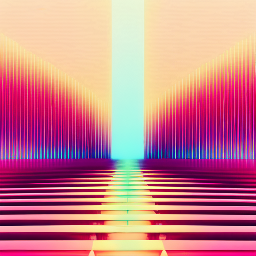 retro-futurism, Wes Anderson, computer hall, neon lighting, geometric shapes, vibrant colors, Art Deco, symmetrical composition