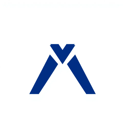 minimal M logo, perspective convergence, depth, hierarchy, solid indigo blue, geometric, modern tech design, flat vector, white background, Bauhaus influences, clean lines, symmetry, contemporary aesthetics, spatial innovation, futurism, precision, abstraction, innovative branding, structural elegance