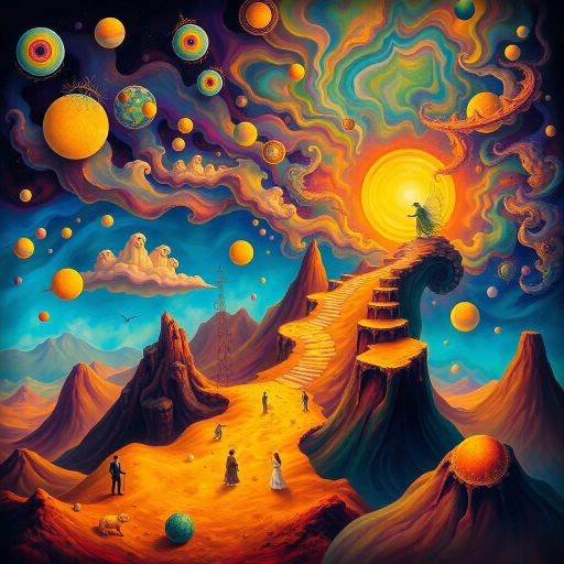 vibrant dreamscape, surrealism, Salvador Dalí, ethereal glow, dreamlike atmosphere, vivid color palette, intricate detail, whimsical patterns, imaginative realms, mystical creatures, flowing lines, fantastical landscapes, otherworldly, dynamic composition, rich textures, harmonious balance, emotive expression, surreal symbolism, enchanting aura, timeless and ageless, mythical lore