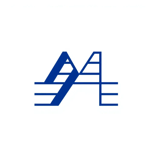 abstract, minimalist logo, geometric letter M, thin horizontal lines, hierarchy, ladder rungs, solid indigo blue, crisp vector design, white background, modern typography, Bauhaus influence, clean composition, precise geometry, vector graphics, contemporary aesthetic, graphic design, minimalism, line weight variation, symbolic representation, structured layout