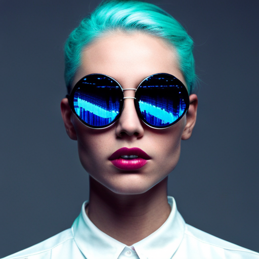 futuristic, sunglasses, neon lights, cyber style, geometric shapes, high contrast, fashion, rebellion, dystopian future, intense colors, electronic music, streetwear, augmented reality