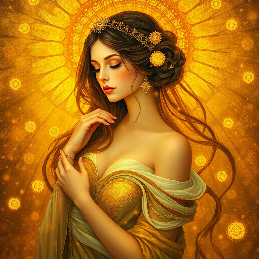 ethereal realm, enchanting beauty, Gustav Klimt, surreal elegance, divine femininity, radiant glow, golden hues, flowing curves, celestial allure, mythical ambiance, intricate detailing, dreamlike atmosphere, baroque influences, voluptuous forms, gentle curves, luminous highlights, mystical aura, tender expressions, timeless elegance, whimsical grace