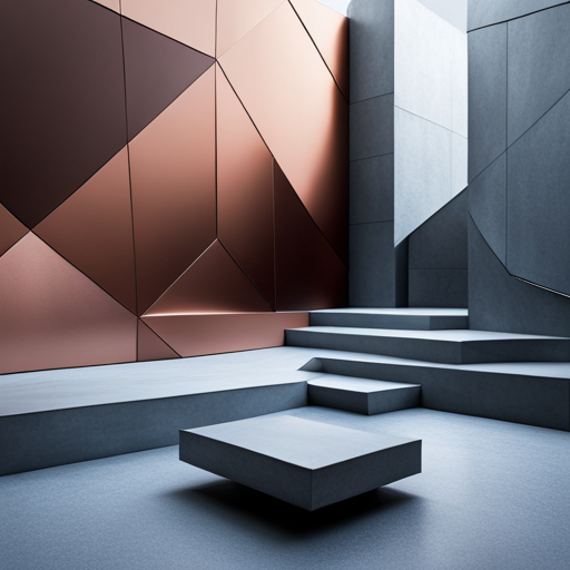 Futuristic, minimalist, sleek, monochromatic, geometric shapes, glossy surfaces, metallic accents, sharp edges, high contrast, 3D modeling, precision, uniformity