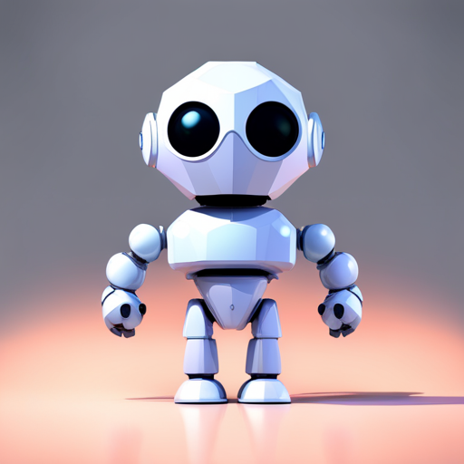 adorable, robot, toy, miniature, minimalist, geometric, polycount, low-poly, rubber material, white, background