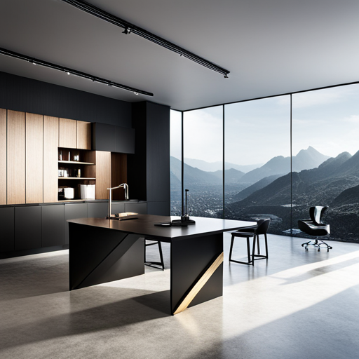 futuristic, sleek, minimal, monochromatic, metallic, gradient, high contrast, geometric shapes, clean lines, matte finish