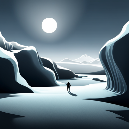 surrealism, winter, playful, graphical, Arctic waddle, animation, looping, sliding, comedy