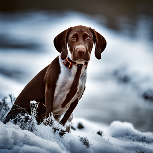 nature, animals, photography, portrait, dog, puppy, German shorthair pointer, cute, adorable, pet, wildlife, outdoor, playful, energetic, curious, sunlight, warm tones, close-up, furry, wagging tail, wet nose, expressive eyes