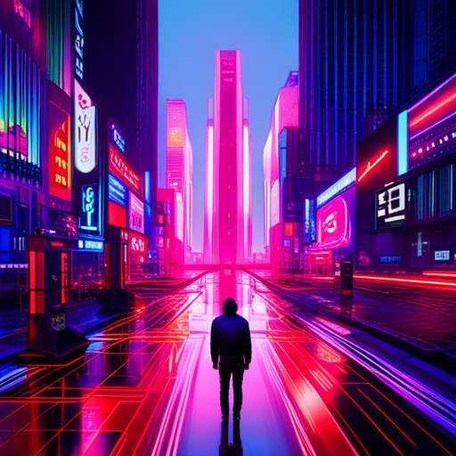 vibrant colors, geometric shapes, cyberpunk influences, surrealism, dynamic composition, futuristic aesthetic, neon lights, arcade games, digital glitches, generative art