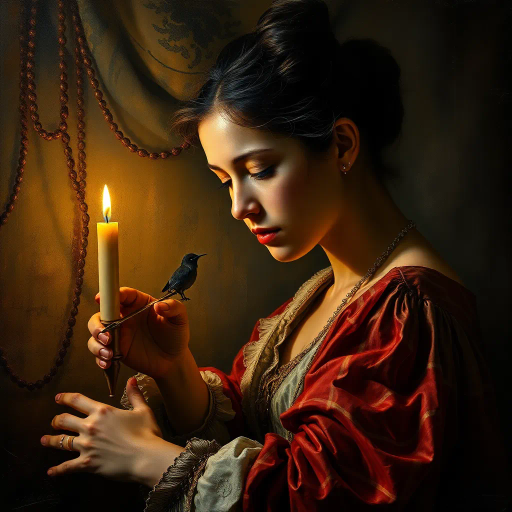 hyper-realism, detailed textures, chiaroscuro lighting, vibrant colors, Rembrandt influence, meticulous detail, natural light, atmospheric depth, emotional resonance, lifelike depiction, intricate composition, smooth gradients, realistic textures, expressive portraits, soft focus, dimensional accuracy, dynamic range, capturing essence, high detail, refined realism