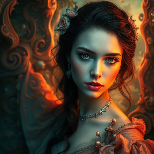 exaggerated dimensions, mythical allure, flowing curves, vibrant colors, soft lighting, baroque opulence, sensual expression, dynamic movement, mythical goddess, ethereal presence, surreal beauty, luminescent highlights, fantastical realms, intricate patterns, Da Vinci influence, Renaissance elegance, dreamlike essence, symbolic femininity, graceful contour, emotional depth, enchanting narrative