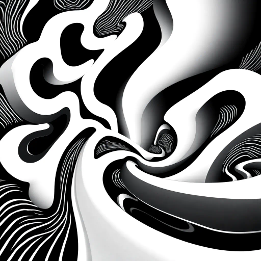 geometric shapes, intricate patterns, flowing lines, minimalist design, abstract expression, monochrome palette, dynamic movement, M.C. Escher influence, precise detailing, linear perspective, conceptual exploration, visual harmony, contour emphasis, spatial depth, contemporary influence, surreal geometry, optical illusion, mathematical artistry, avant-garde composition, abstract forms, pen and ink medium, black and white contrast, intersecting lines, detailed tessellation, fluid dynamics, rhythmic patterns, creative geometry, fine linework, subtle gradients, modern abstraction, artistic innovation, interlocking forms, infinite loops, Escherian landscapes, artistic paradox