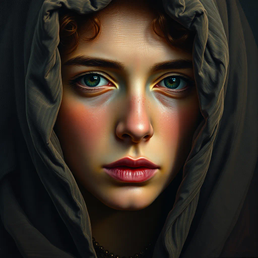 hyper-realism, detailed textures, chiaroscuro lighting, vibrant colors, Rembrandt influence, meticulous detail, natural light, atmospheric depth, emotional resonance, lifelike depiction, intricate composition, smooth gradients, realistic textures, expressive portraits, soft focus, dimensional accuracy, dynamic range, capturing essence, high detail, refined realism