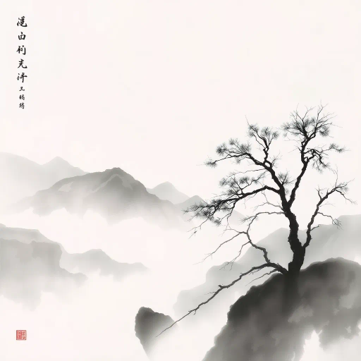 traditional chinese ink wash, minimalistic elegance, serene landscapes, Liu Shou-Kwan, soft gradients, flowing brushwork, monochrome palette, delicate textures, introspective mood, atmospheric depth, ancient Chinese heritage, meditative visuals, harmonious balance, elegant simplicity, cultural symbolism, elegant calligraphy, ethereal mists, timeless beauty, spiritual journey, intricate line quality, profound serenity, tranquil tone, classical composition, restrained palette, intrinsic harmony, digital landscape, modern interpretation, artistic refinement, spiritual reflection, dynamic fluidity