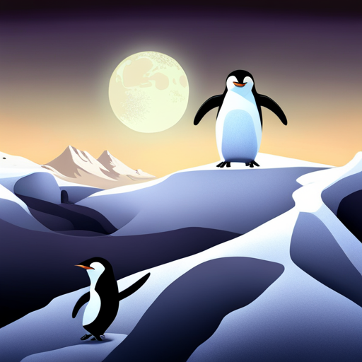 surrealism, winter, playful, sliding, Arctic animals, animation, comedy