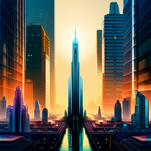 futuristic, sci-fi, city, nature, good vs evil, cyberpunk, dystopian, utopian, neon lights, skyscrapers, technology, organic, harmony, victory, rebellion, futuristic architecture, greenery, advanced civilization, contrast, synthesis, vibrant colors, luminous textures, digital art, futuristic landscapes, environmentalism, hope, triumph