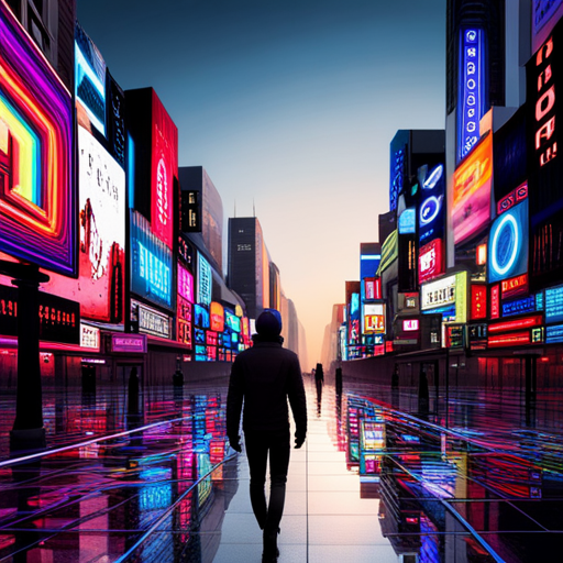 cyberpunk, neon lights, glitch art, futurism, robotics, artificial intelligence, immersive technology, virtual reality, holographic interfaces, coding languages, machine learning, augmented reality, futuristic architecture, futuristic transportation, cybernetic implants, dystopian society, post-humanism