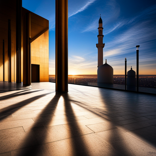 mosque symbol, rounded border, border shadow, time (04:10), caption (7 minutes walking distance)