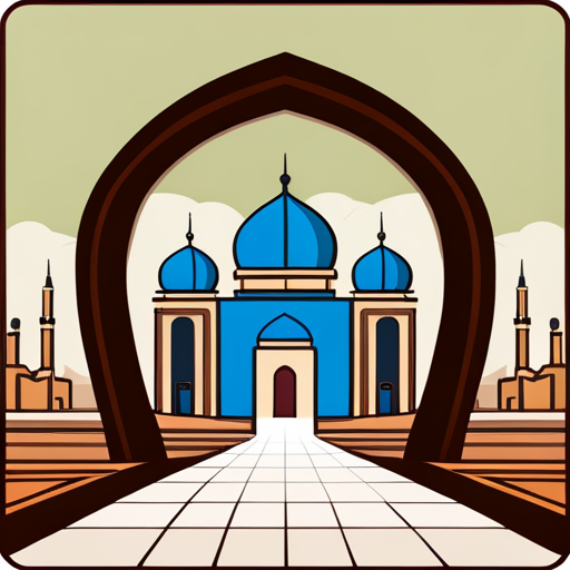 symbolic masjid, rounded border, border shadow, clock, 04:10 time, caption, 7 minutes walking distance