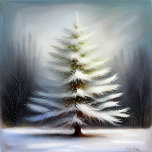 Christmas tree, white background, textured canvas, oil painting, vintage