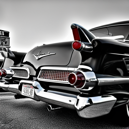 Vintage automobiles, mid-century modern design, chrome accents, monochromatic tones, sleek lines, tailfins, American muscle, leather interiors, drive-in theaters, Route 66, glamorous Hollywood stars, black and white photographs, road trips, gas guzzlers, nostalgic nostalgia