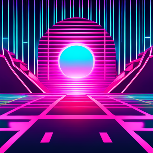 retro-futurism, sci-fi, technology, geometric-shapes, neon-lights, chrome, vaporwave, vector-art, abstract, pastel-colors