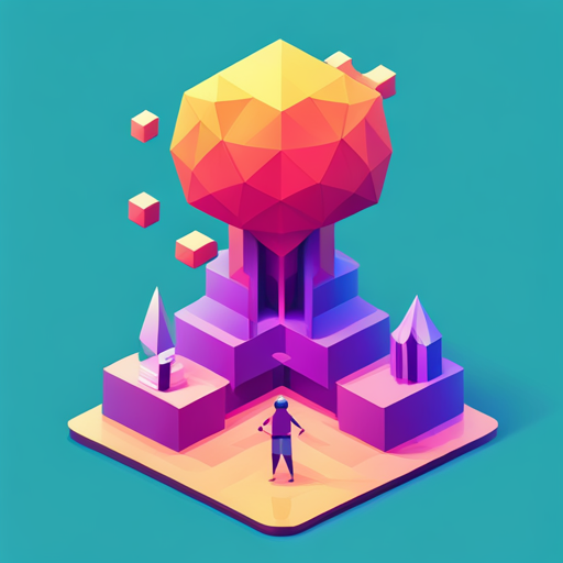 cute, robot, vector art, geometric shapes, low-poly, isometric, bright colors, flat shading