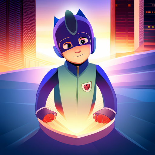 pjmask, cartoon characters, animated, vibrant colors, energetic, action-packed, superhero, children's show, animated series, 3D animation, adventure, teamwork, masks, mystery, young heroes, nighttime, dynamic poses, dynamic composition, anime, children's television show, PJ Masks, cartoons, comic book style, exaggerated expressions, adventurous, stylized animation