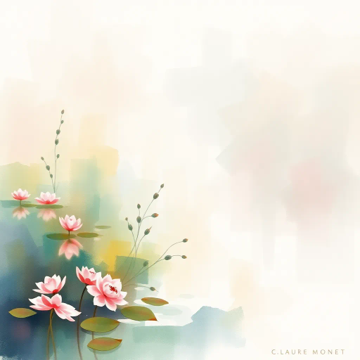 ethereal watercolors, Claude Monet, impressionism, soft pastels, fluid movement, dreamy haze, nature's serenity, garden landscapes, reflections in water, painterly brushstrokes, tranquil ambiance, translucent layers, diffused light, organic forms, vibrant blooms, delicate washes, plein air essence, contemplative mood, harmonious color palette, luminous glow, natural luminosity, artistic expression, timeless beauty, poetic atmosphere, seamless blend, surreal tranquility, rich textures, subtle contrasts, elegant balance, immersive experience, visual poetry