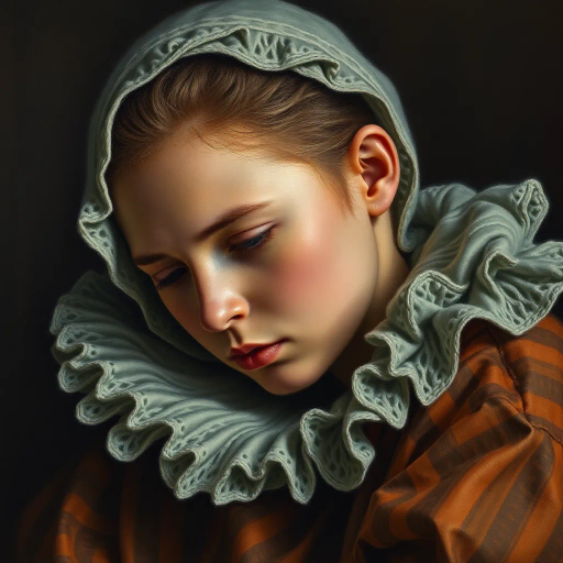 hyper-realism, detailed textures, chiaroscuro lighting, vibrant colors, Rembrandt influence, meticulous detail, natural light, atmospheric depth, emotional resonance, lifelike depiction, intricate composition, smooth gradients, realistic textures, expressive portraits, soft focus, dimensional accuracy, dynamic range, capturing essence, high detail, refined realism