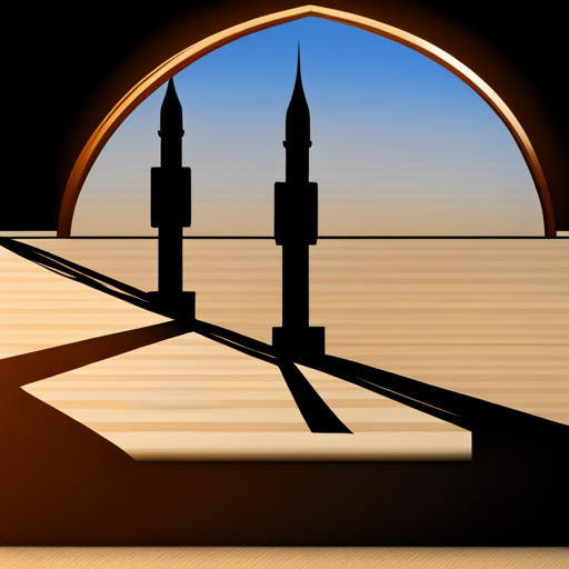 symbolic masjid, rounded border, border shadow, clock, time 04:10, caption, 7 minutes walking distance, location