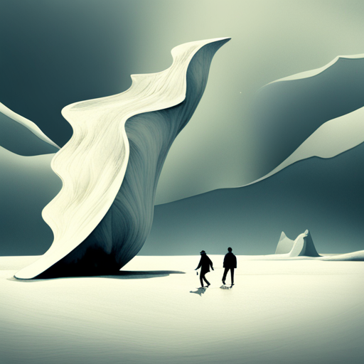 surrealism, winter, playful, monotone, graphical, Arctic waddle, animated, looping, ice, sliding, comedy