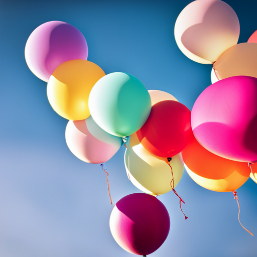 colorful, vibrant balloons floating in the sky, joyful celebration, whimsical surreal dreamlike fantasy, soft pastel colors, playful movement, organic shapes, transparent, light shadows