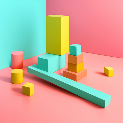 new toys, pjmarks, playful, colorful, geometric shapes, 3D, digital art, minimalistic, perspective, balance, composition