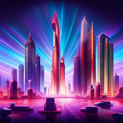 neon lights, cyberpunk architecture, bioengineered vegetation, bustling metropolis, contrast of technology and nature, vibrant colors, futuristic skyline, artificial intelligence, dystopian society, neon signs, organic structures, industrial landscapes, high-tech cityscape, advanced machinery, glowing plants, post-apocalyptic setting, digital artistry, urban jungle