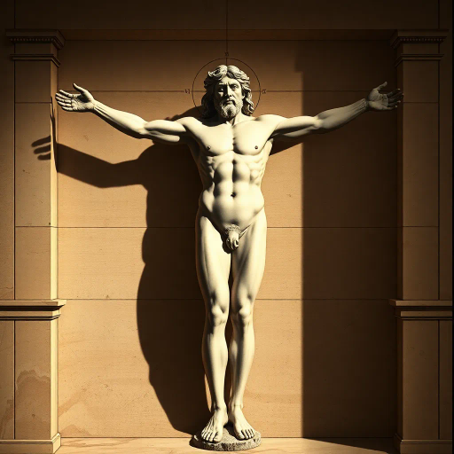 Leonardo da Vinci, Vitruvian Man, surrealism, intricate details, chiaroscuro, renaissance influences, vibrant color palette, geometric harmony, anatomical precision, ethereal lighting, metaphorical elements, dynamic symmetry, imaginative form, timeless elegance, artistic genius, cultural rebirth, intense focus, detailed textures, mystical aura, transformational imagery, expressive linework, captivating composition, historical context