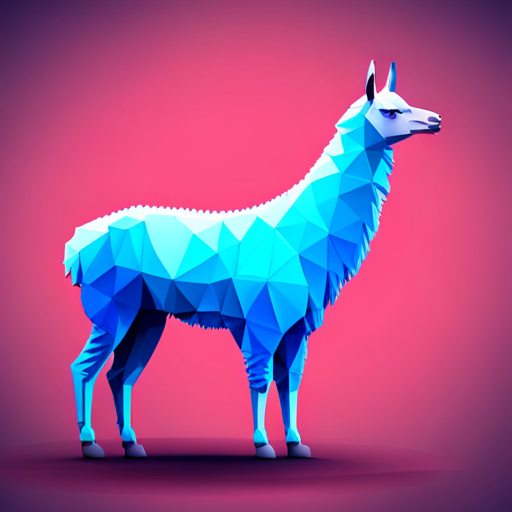 colorful abstract vector llama, futuristic robot, neon lights, geometric shapes, bold composition, metallic materials, technology, movement, cutting-edge perspective, vibrant energy