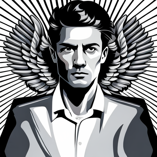 Vector art inspired by the Greek god Hermes, featuring precise geometric shapes and intricate line quality.