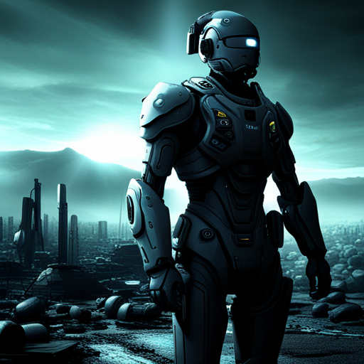 cyborg, augmentations, technology, war, futuristic, post-apocalyptic, military, metal, artificial intelligence, dystopia, desolate, ruins, destruction, machine, robotic, armor, combat, mission, survival, battle, machine uprising, rebellion, future tech, humanoid, synthetic, dark, sinister, strength, power, advanced weaponry