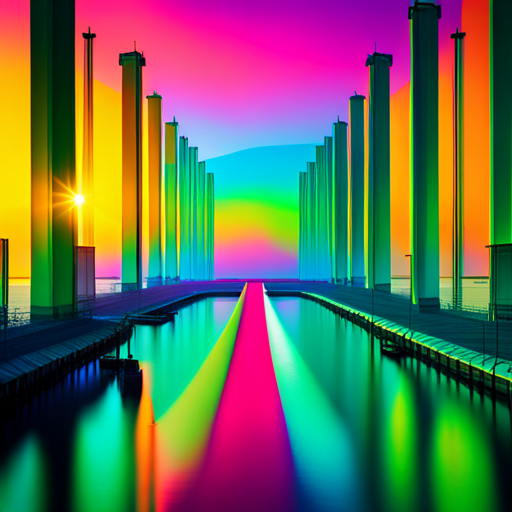 neon glow, futuristic design, metallic shine, avant-garde, high contrast, chromatic aberration, iridescent hues, minimalist composition, tech-inspired color palette