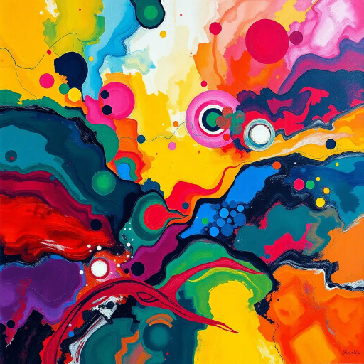 vibrant hues, abstract expressionism, rich textures, movement and flow, Wassily Kandinsky, dynamic forms, pulsating energy, surreal landscapes, juxtaposition of colors, emotional impact, ethereal ambience, layered compositions, fusion of reality and imagination, light interplay, dreamlike environment, fluid lines, modern artistic flair